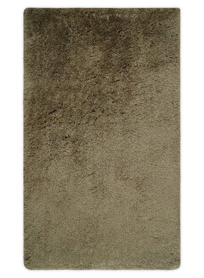 Solid 3x5, 4X6 and 5x7 Hand Woven Shag Brown Soft Viscose Area Rug - The Rug Decor