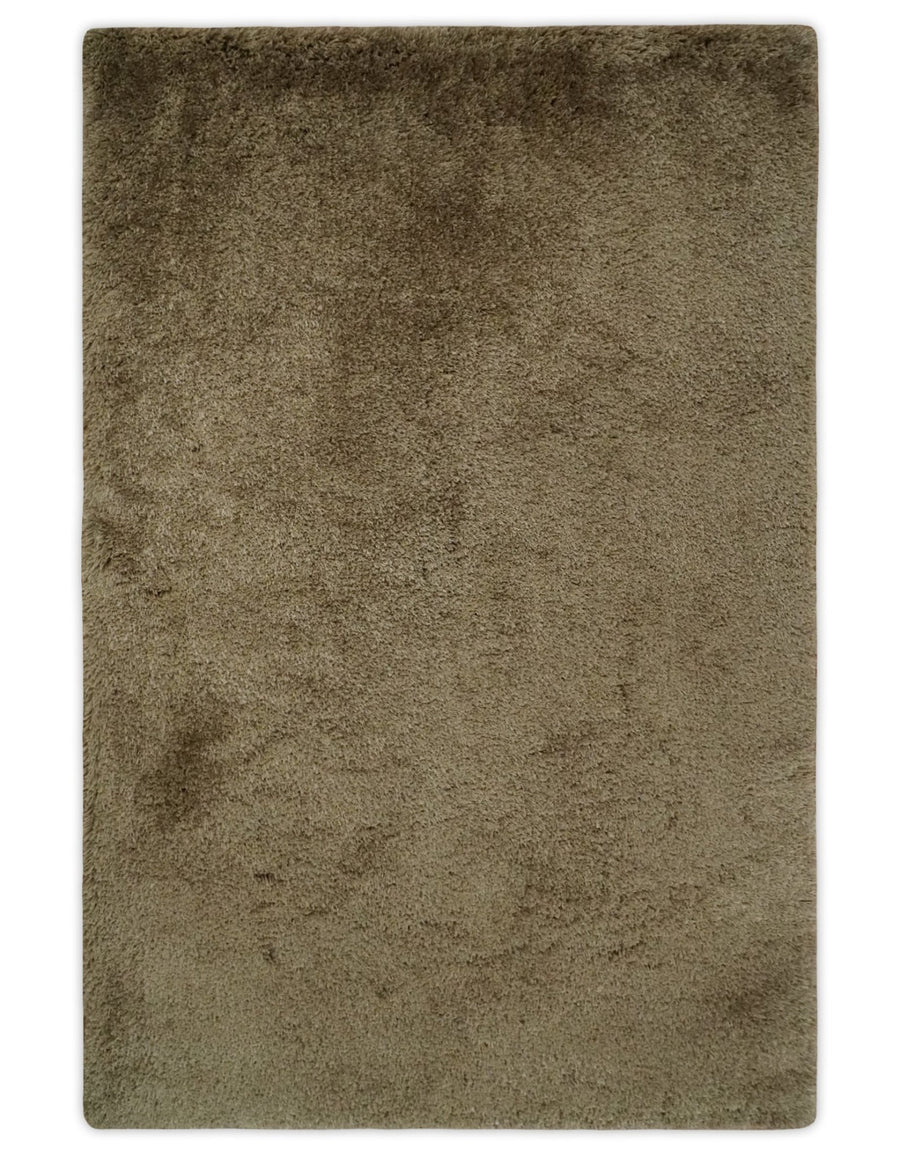 Solid 3x5, 4X6 and 5x7 Hand Woven Shag Brown Soft Viscose Area Rug - The Rug Decor