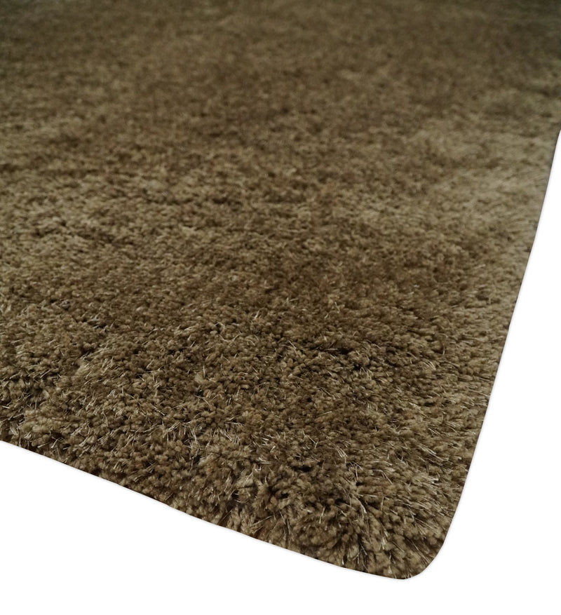 Solid 3x5, 4X6 and 5x7 Hand Woven Shag Brown Soft Viscose Area Rug - The Rug Decor