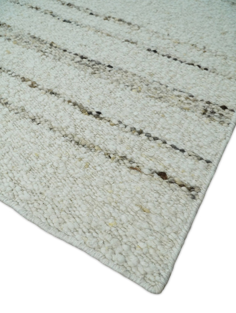 Solid 5x8 and 8x10 Ivory and brown Woolen Chunky and Soft Berber Area Rug | BER4 - The Rug Decor