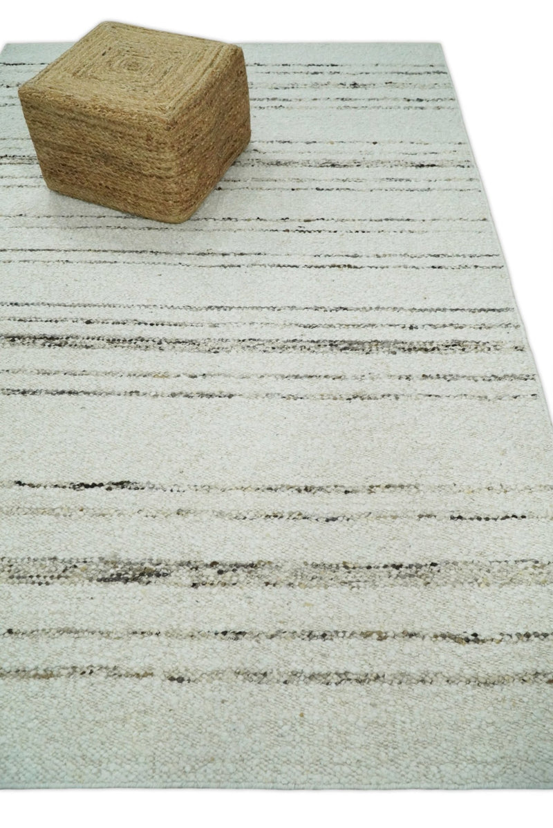 Solid 5x8 and 8x10 Ivory and brown Woolen Chunky and Soft Berber Area Rug | BER4 - The Rug Decor