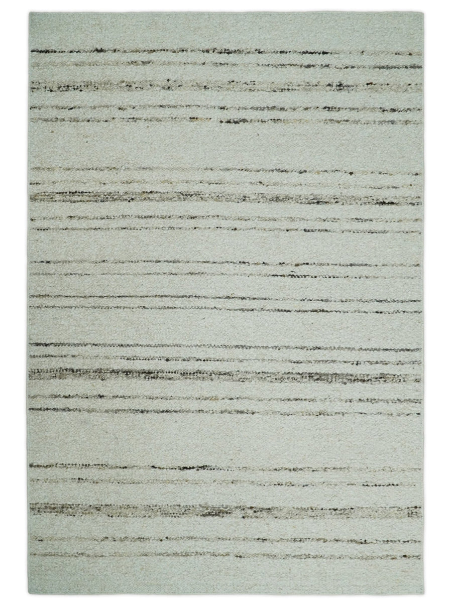 Solid 5x8 and 8x10 Ivory and brown Woolen Chunky and Soft Berber Area Rug | BER4 - The Rug Decor