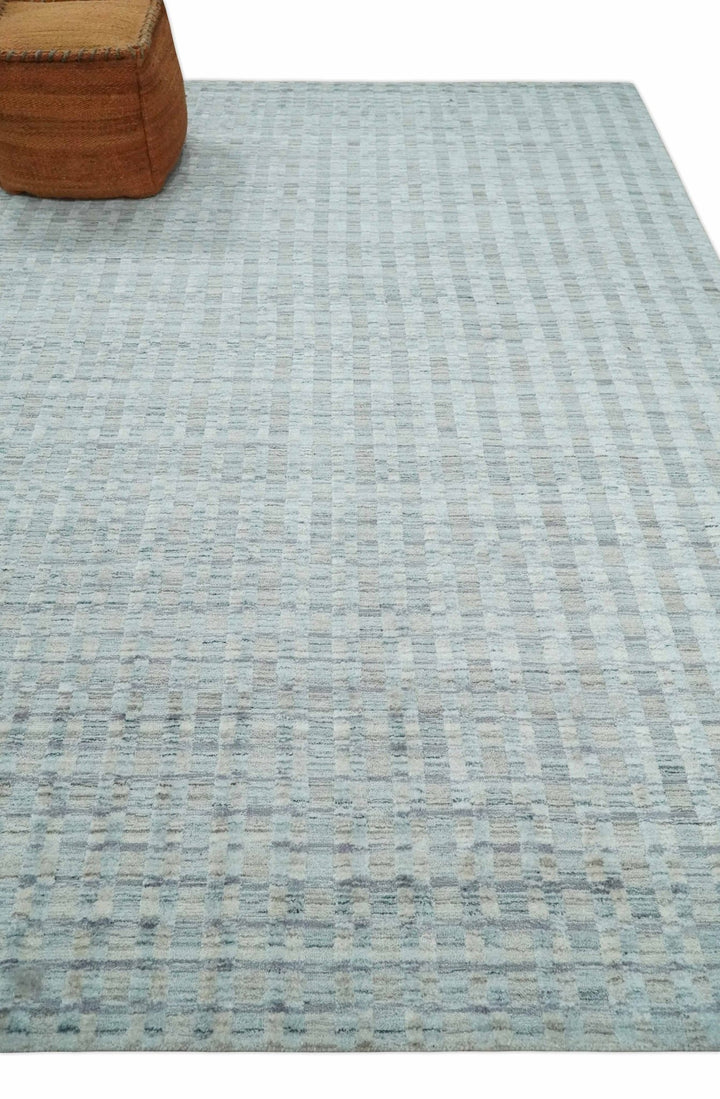 Solid 8x10 Hand Made Camel, Silver and Brown Scandinavian Blended Wool Flatwoven Area Rug | KE35 - The Rug Decor