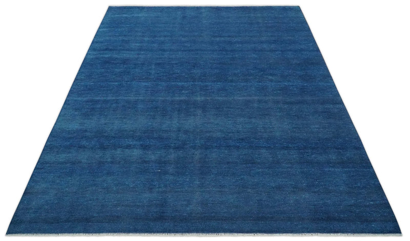 Solid Blue Hand knotted Contemporary 8x10 wool Area Rug - The Rug Decor
