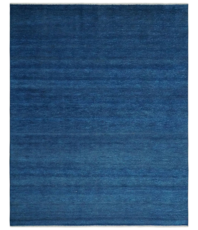 Solid Blue Hand knotted Contemporary 8x10 wool Area Rug - The Rug Decor