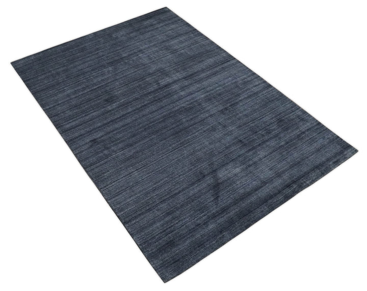 Solid Blue Scandinavian 5x7 Blended Bamboo Silk Flatwoven Area Rug, Dinning, Kids Rug | HL42 - The Rug Decor