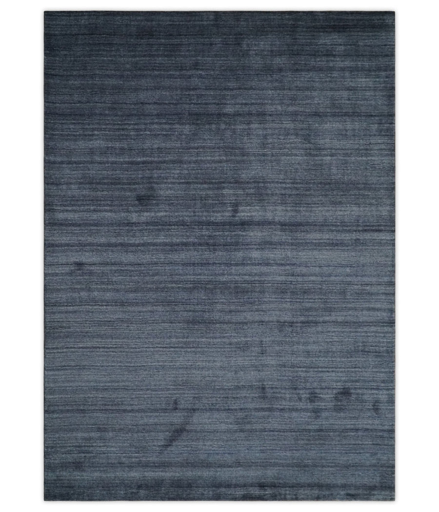 Solid Blue Scandinavian 5x7 Blended Bamboo Silk Flatwoven Area Rug, Dinning, Kids Rug | HL42 - The Rug Decor