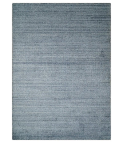 Solid Blue Silver Scandinavian 5x7 Blended Wool Flatwoven Area Rug, Dinning, Kids Rug | HL35 - The Rug Decor