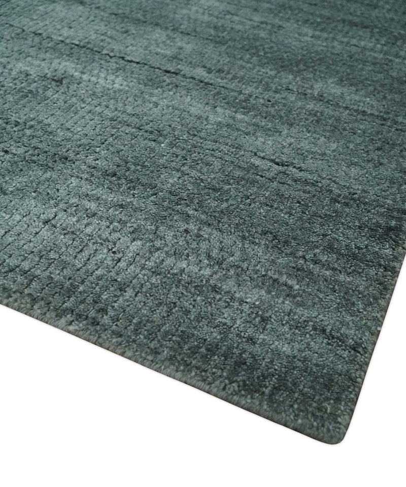 Solid Charcoal and Teal Scandinavian 8x10 Hand Made Blended Wool Flatwoven Area Rug | KE8 - The Rug Decor