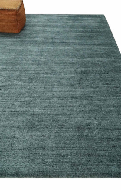 Solid Charcoal and Teal Scandinavian 8x10 Hand Made Blended Wool Flatwoven Area Rug | KE8 - The Rug Decor