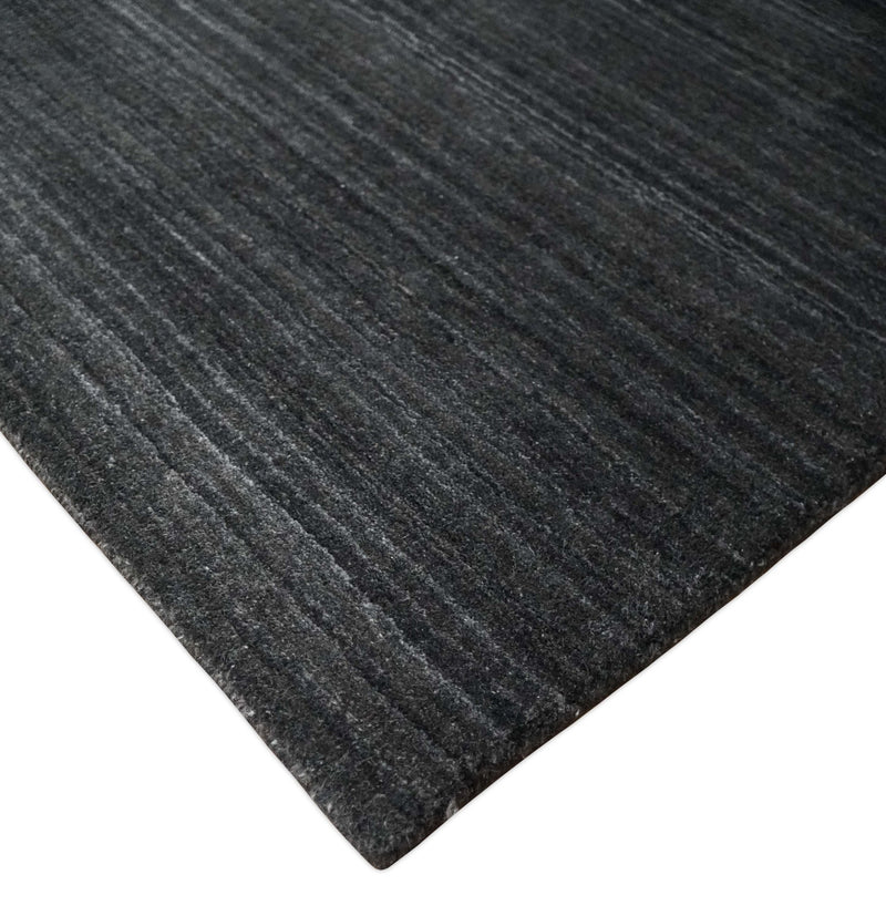 Solid Charcoal Black Scandinavian 5x7 Blended Wool Flatwoven Area Rug | HL13 - The Rug Decor