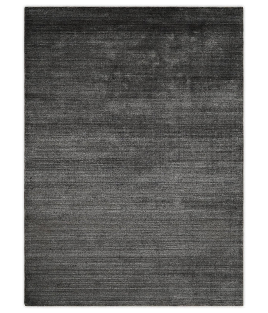 Solid Charcoal Scandinavian 5x7 Blended Bamboo Silk Flatwoven Area Rug, Dinning, Kids Rug | HL44 - The Rug Decor