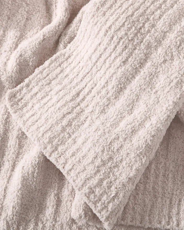 Solid Cloud Gray, Blush, Taupe, Sage and Off White Ribbed Lightweight Throw - The Rug Decor