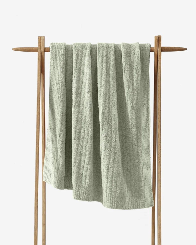 Solid Cloud Gray, Blush, Taupe, Sage and Off White Ribbed Lightweight Throw - The Rug Decor