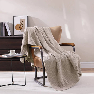 Solid Cloud Gray, Blush, Taupe, Sage and Off White Ribbed Lightweight Throw - The Rug Decor