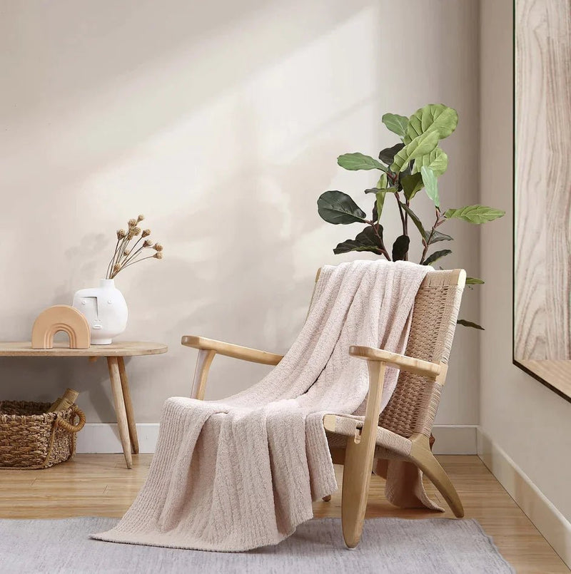 Solid Cloud Gray, Blush, Taupe, Sage and Off White Ribbed Lightweight Throw - The Rug Decor