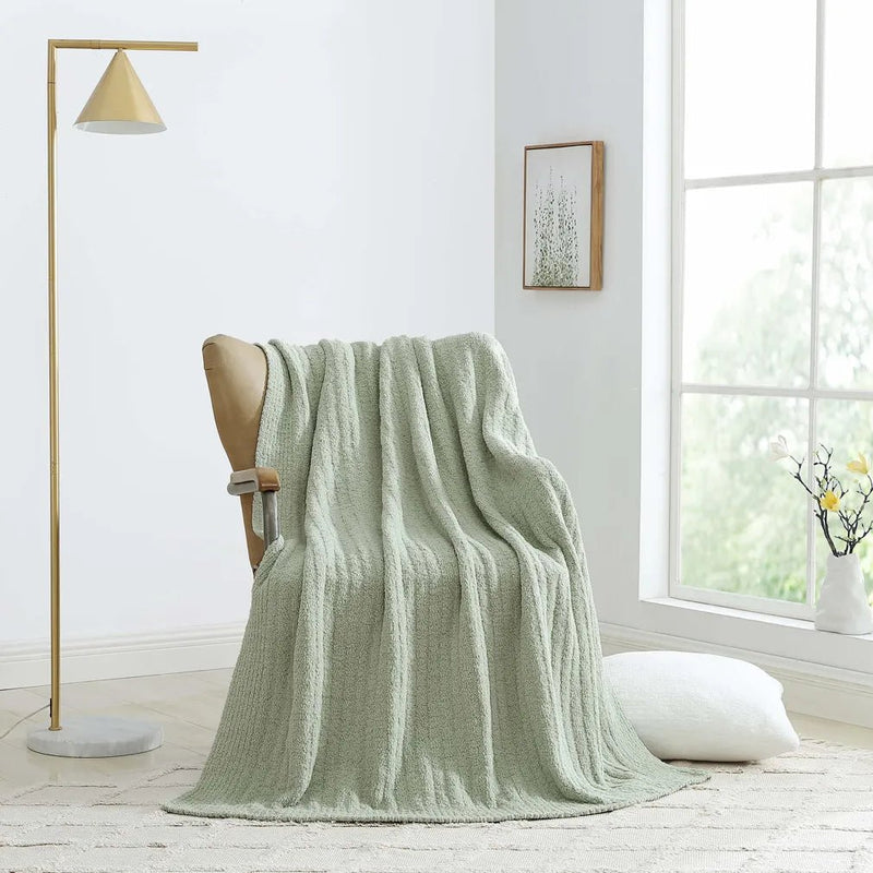 Solid Cloud Gray, Blush, Taupe, Sage and Off White Ribbed Lightweight Throw - The Rug Decor