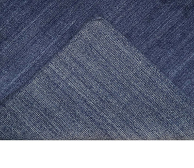 Solid Denim Blue Scandinavian 5x7 Blended Bamboo Silk Flatwoven Area Rug, Dinning, Kids Rug | HL46 - The Rug Decor