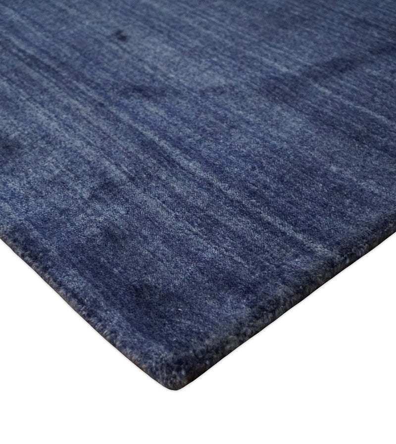 Solid Denim Blue Scandinavian 5x7 Blended Bamboo Silk Flatwoven Area Rug, Dinning, Kids Rug | HL46 - The Rug Decor