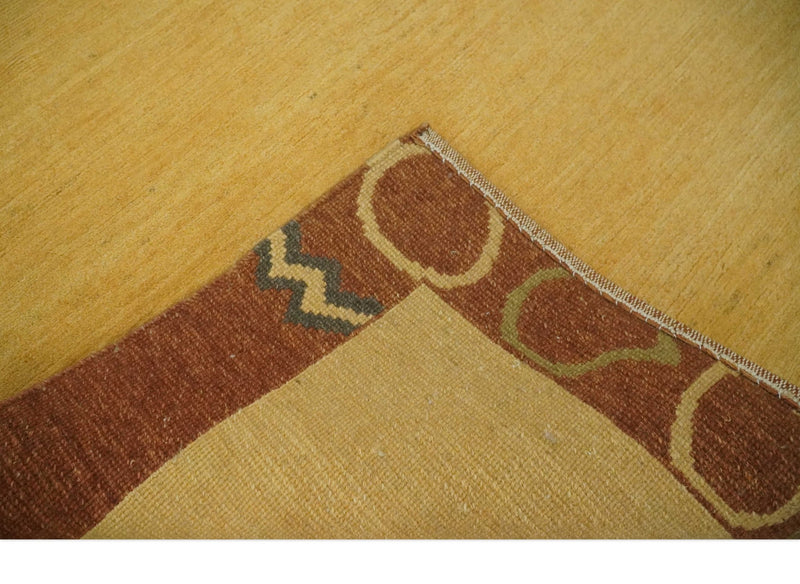 Solid Gold and Brown Geometrical Hand loom 4x6 wool Area Rug - The Rug Decor
