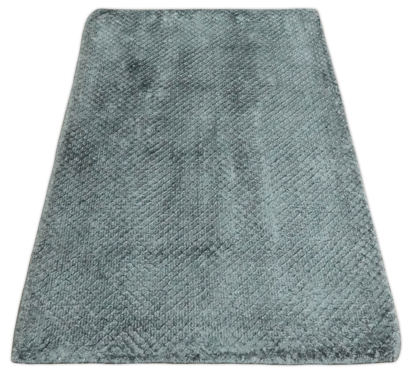 Solid Gray 2x3 Modern Geometrical Cross diamond design Hand Made art silk Area Rug | N2223 - The Rug Decor