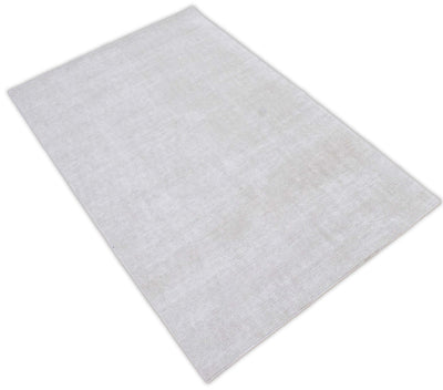 Solid Ivory Hand Made Textured Wool Area Rug | Low Pile | No Shedding | TRD163 - The Rug Decor