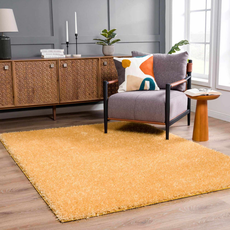 Solid Machine Woven Peach Gold Plush wool area rug - The Rug Decor