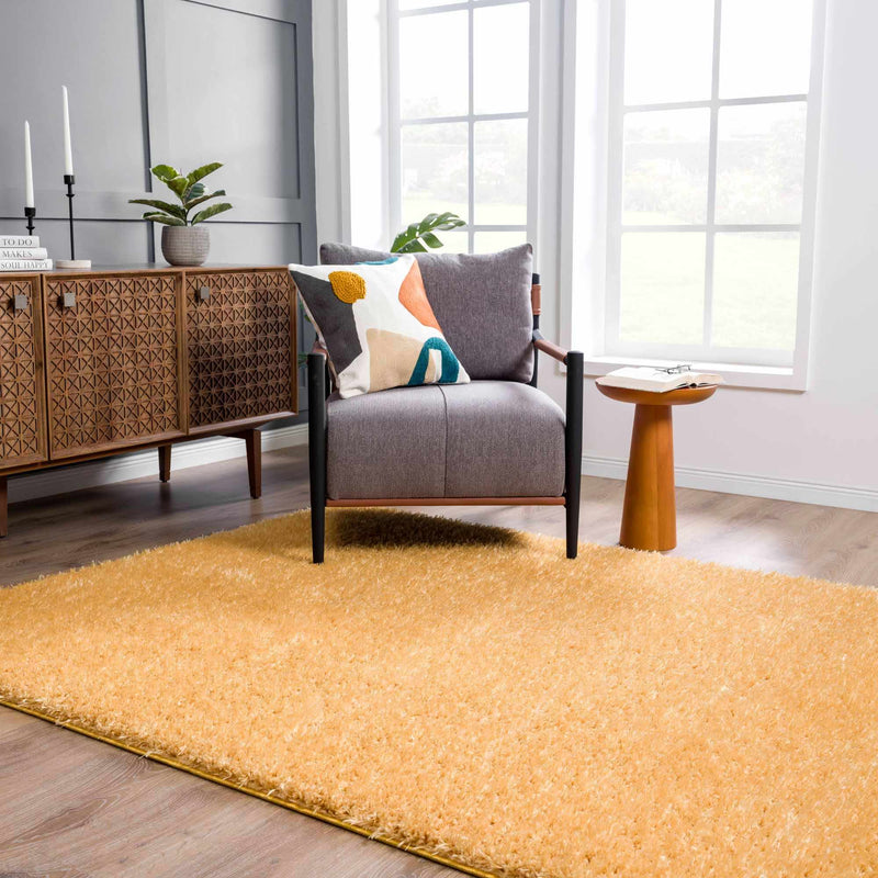 Solid Machine Woven Peach Gold Plush wool area rug - The Rug Decor