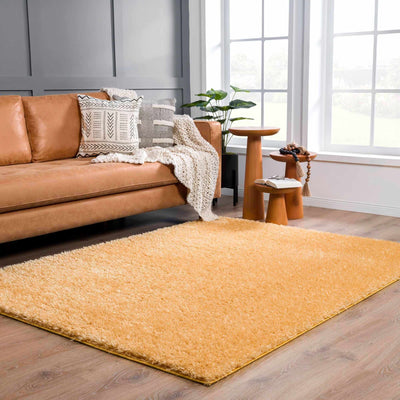 Solid Machine Woven Peach Gold Plush wool area rug - The Rug Decor