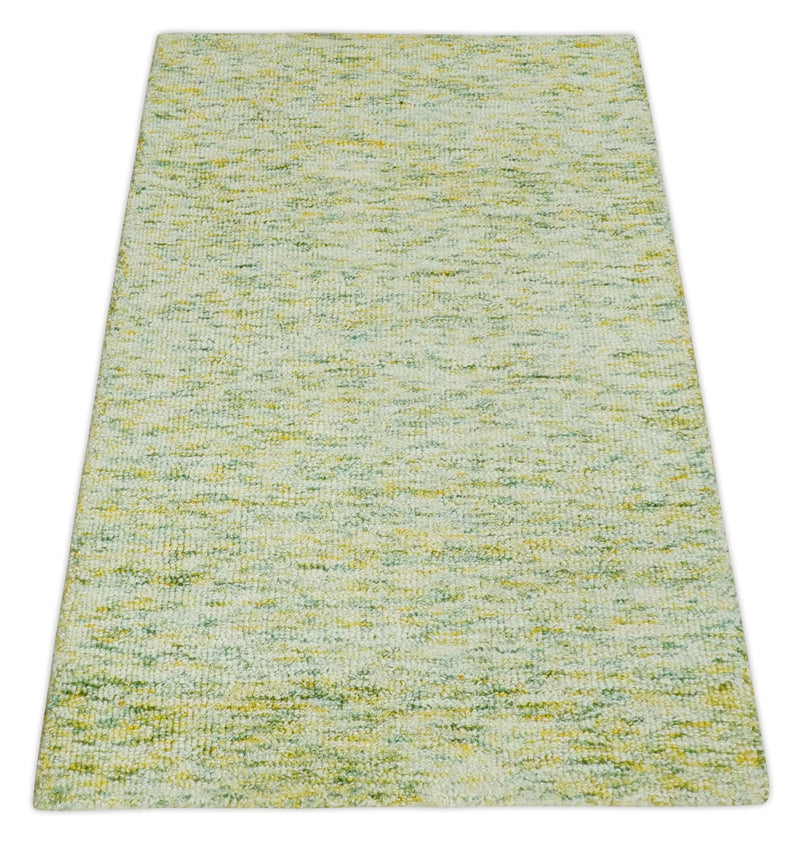 Solid Moss Greeen Ivory and Gold Abstract Hand Tufted 2x3, 3x5, 5x8, 6x9, 8x10 and 9x12 Natural Wool Area Rug | UL58 - The Rug Decor