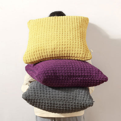 Solid Multi Color Crocheted Snug Waffle Throw Pillow - The Rug Decor