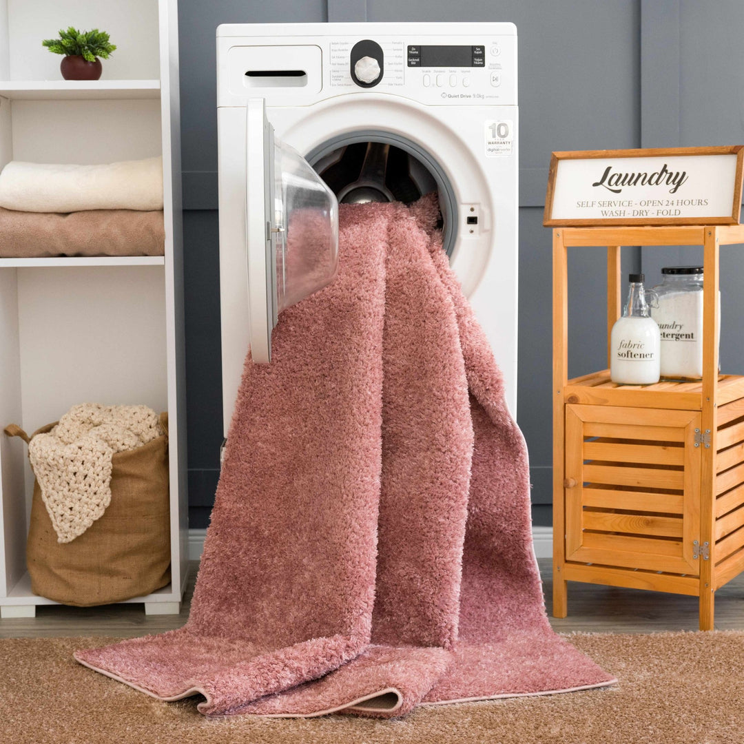 Solid Pink Peach Plush Pile contemporary Style Area Rug - The Rug Decor