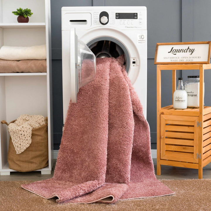 Solid Pink Peach Plush Pile contemporary Style Area Rug - The Rug Decor