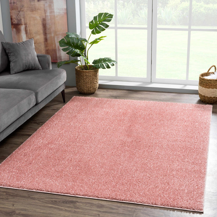 Solid Pink Peach Plush Pile contemporary Style Area Rug - The Rug Decor