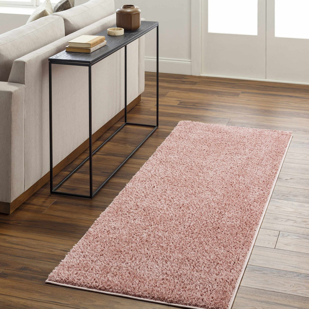 Solid Pink Peach Plush Pile contemporary Style Area Rug - The Rug Decor