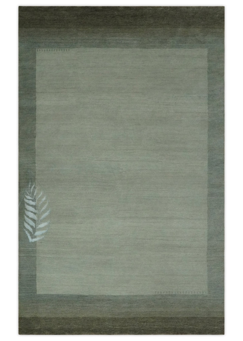 Solid Plain Ivory and Charcoal 5.6x8 wool and Art Silk Area Rug - The Rug Decor