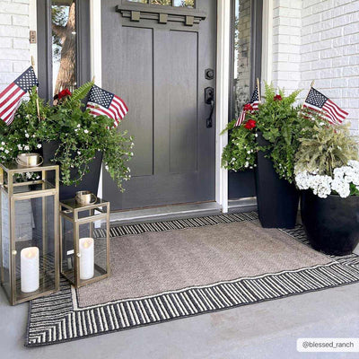 Solid Plan Tan, Charcoal and Ivory Modern Stripes Design Outdoor Safe Area Rug - The Rug Decor