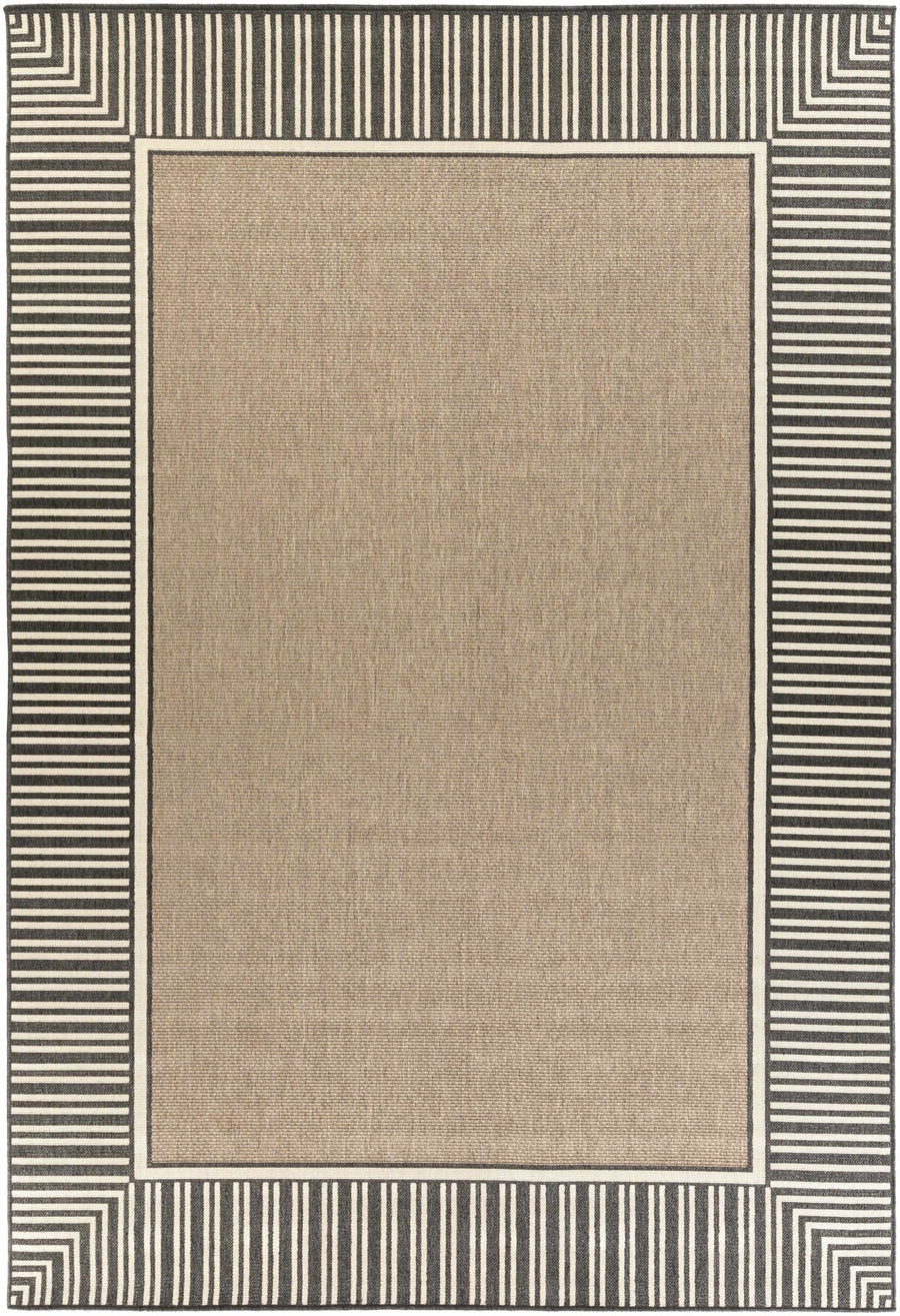 Solid Plan Tan, Charcoal and Ivory Modern Stripes Design Outdoor Safe Area Rug - The Rug Decor