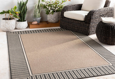 Solid Plan Tan, Charcoal and Ivory Modern Stripes Design Outdoor Safe Area Rug - The Rug Decor