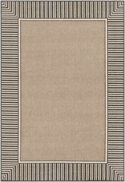 Solid Plan Tan, Charcoal and Ivory Modern Stripes Design Outdoor Safe Area Rug - The Rug Decor