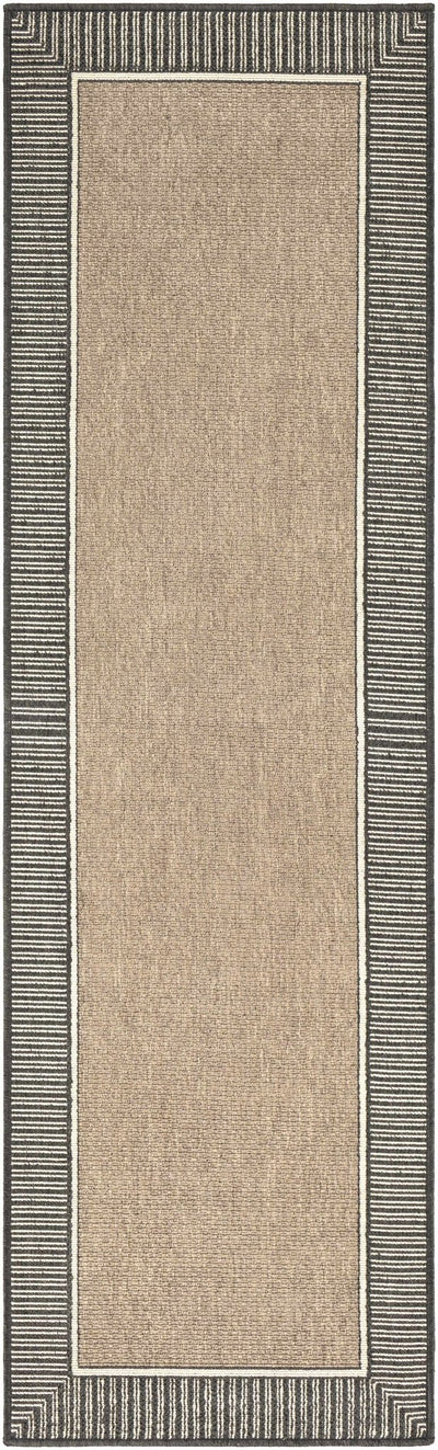 Solid Plan Tan, Charcoal and Ivory Modern Stripes Design Outdoor Safe Area Rug - The Rug Decor