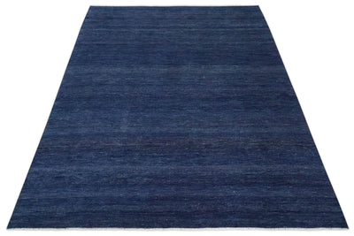 Solid Plane Blue Hand knotted Modern 8x10 wool Area Rug - The Rug Decor