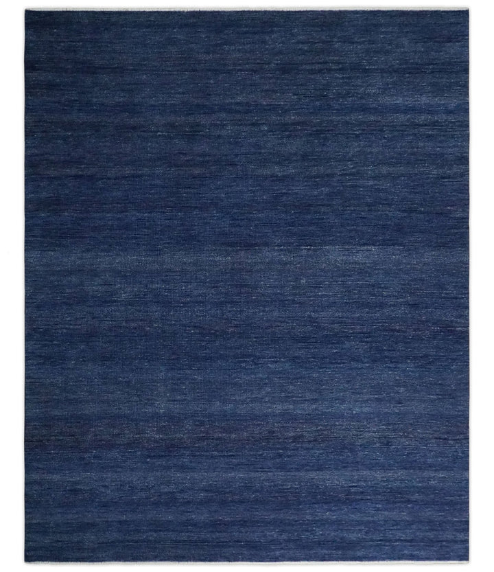 Solid Plane Blue Hand knotted Modern 8x10 wool Area Rug - The Rug Decor