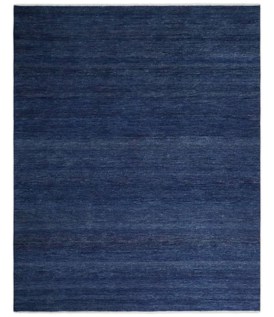 Solid Plane Blue Hand knotted Modern 8x10 wool Area Rug - The Rug Decor