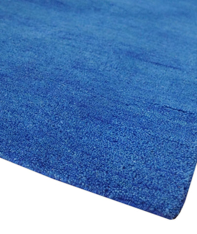 Solid Plane Blue Woolen Hand Tufted 8x10 wool area Rug - The Rug Decor
