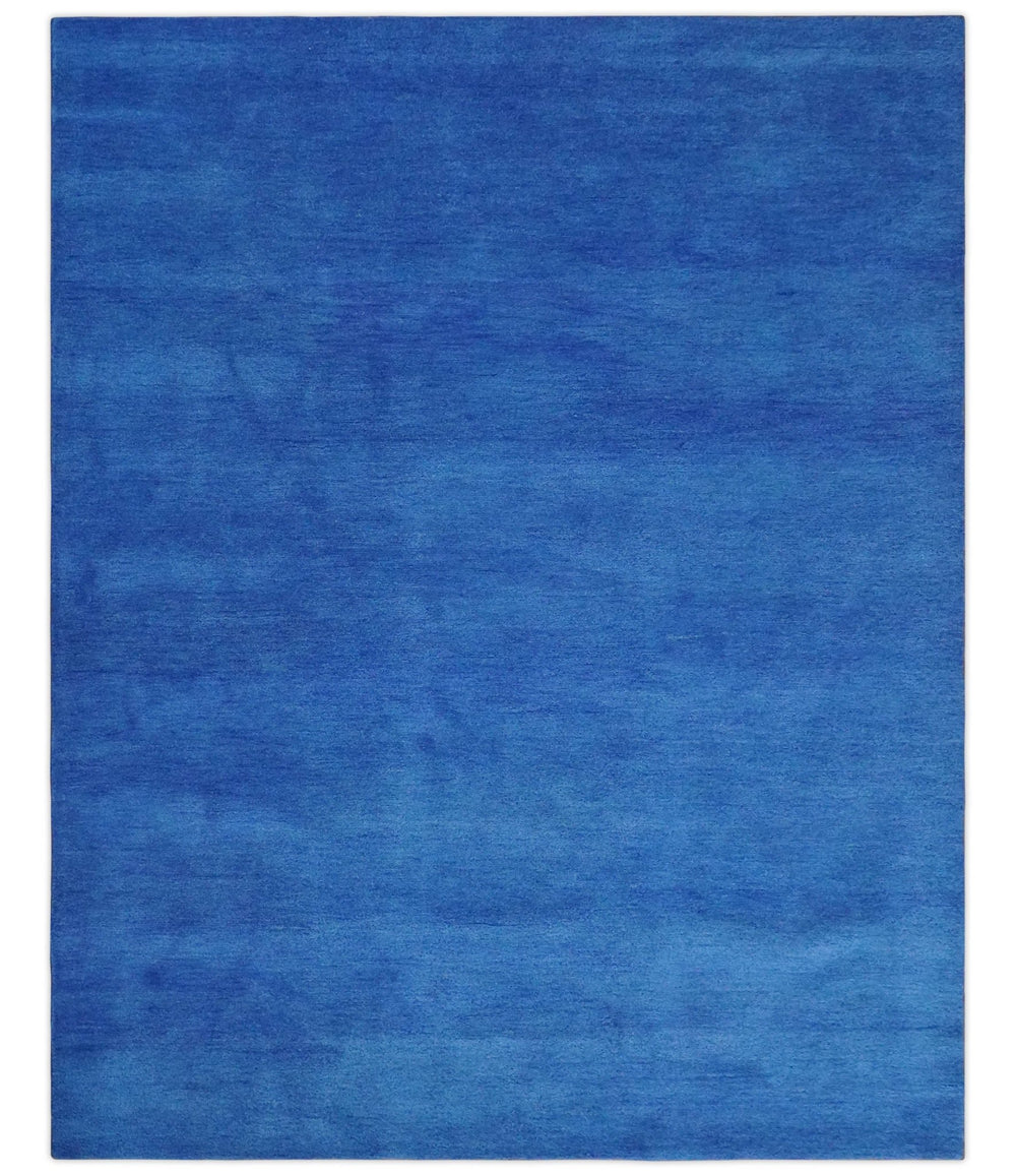 Solid Plane Blue Woolen Hand Tufted 8x10 wool area Rug - The Rug Decor