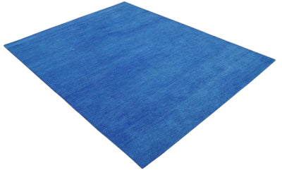 Solid Plane Blue Woolen Hand Tufted 8x10 wool area Rug - The Rug Decor