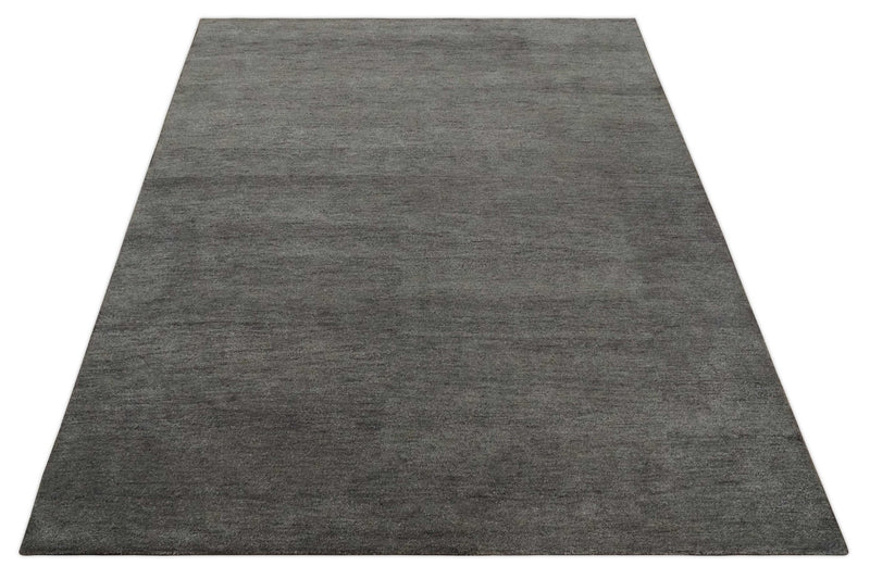 Solid Plane Charcoal Woolen Hand Tufted Southwestern Gabbeh 8x10 wool area Rug - The Rug Decor