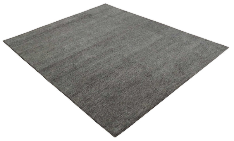 Solid Plane Charcoal Woolen Hand Tufted Southwestern Gabbeh 8x10 wool area Rug - The Rug Decor