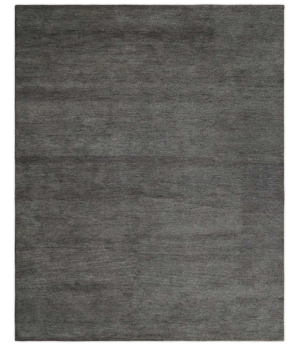 Solid Plane Charcoal Woolen Hand Tufted Southwestern Gabbeh 8x10 wool area Rug - The Rug Decor